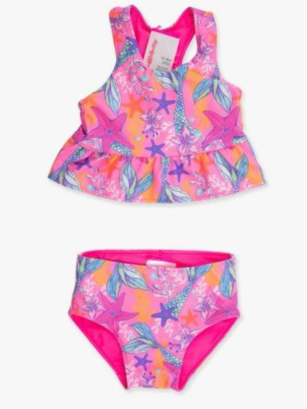 RuffleButts Neon Shimmer Mermaid Reversible Tankini – 4T
